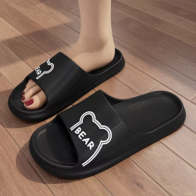 Black Casual Slippers With Bear Design And BEAR Lettering For Indoor Wear 3d model
