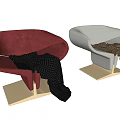 Red Velvet Accent Chair with Curved Design Metal Base and Polka Dot Blanket