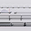 Various Types Of Metal And Plastic Fences With Decorative And Road Safety Designs