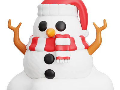 Christmas Snowman Decorative Ornament Set with Santa Hat Red White Scarf Black Buttons Orange Nose 3d model