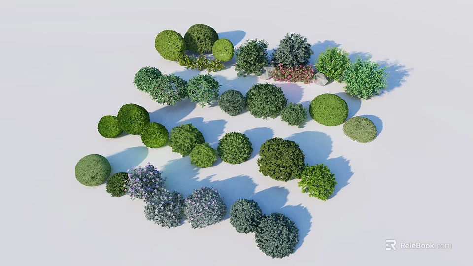 Diverse Shaped And Colored Shrubs For Garden Landscaping And Decoration 3d model 