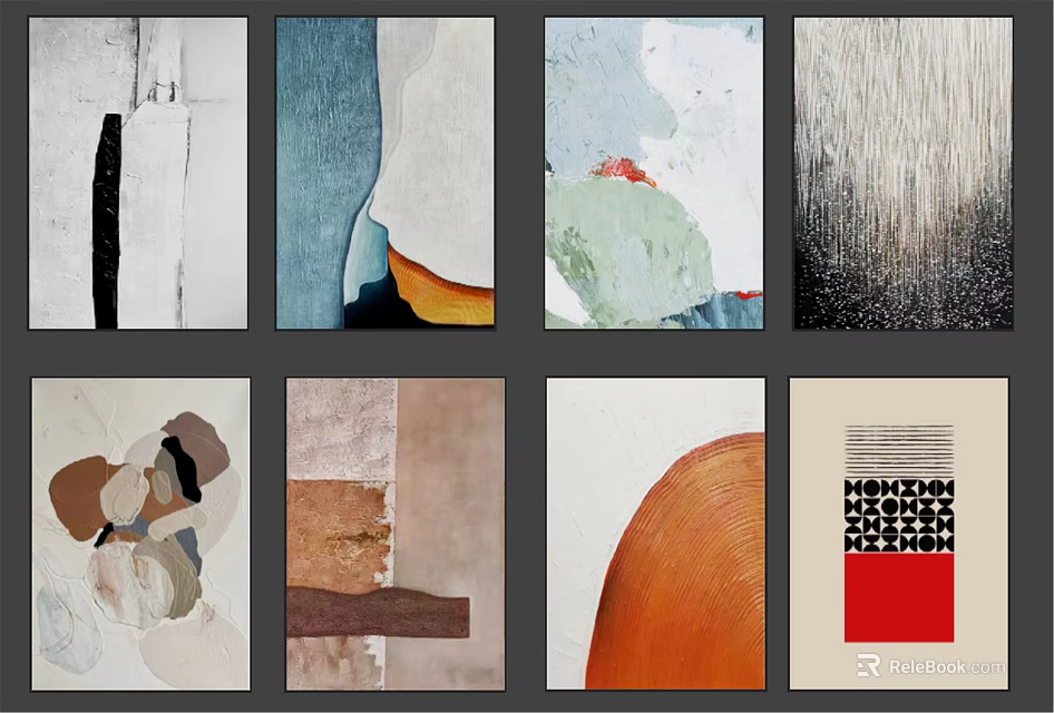 Abstract Wall Art Collection Featuring Colorful Textures And Modern Abstract Elements 3d model