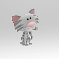 Cute 3D Cartoon Gray Striped Cat With Pink Ears And Nose Sitting