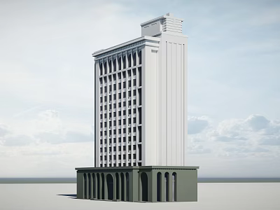 High Rise Residential Building With White Exterior And Arched Base Structure 3d model