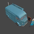 Blue Fish and Chips Food Truck With Menu Boards and Open Service Window