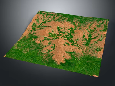 Garden Landscape 3D Model with Natural Topography Green Vegetation and Brown Mountains 3d model