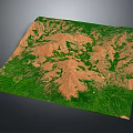 Garden Landscape 3D Model with Natural Topography Green Vegetation and Brown Mountains