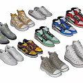 Various Casual Sneakers In Multiple Colors Including High Top And Low Top Styles