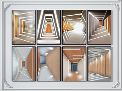 Abstract Corridor Paintings With Geometric Lines And Multiple Perspectives For Wall Decor 3d model