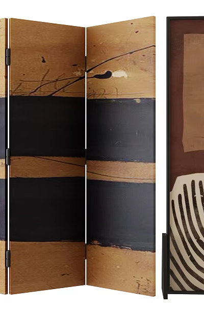 Modern Textured Room Divider With Brown Black Stripes And Abstract Patterns 3d model