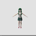 3D Anthropomorphic Character With Green Hair Floral Shirt Green Skirt Red Shoes And Arms Outstretched