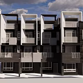 Modern Townhouse Exterior Architecture With Multiple Units Garage Entrances Gray White Facade