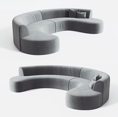 Gray Curved Sectional Sofa Modern Fabric Design With Spacious Comfortable Living Room Seating 3d model