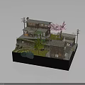 Traditional Japanese House Exterior with Pink Cherry Blossom Green Tree Stone Wall and Path