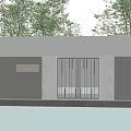 Modern Entrance Gate Design With Horizontal Wooden Panels And White Frame Surrounded By Green Trees