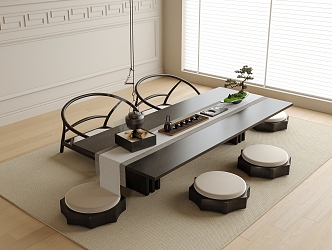 Modern Tatami Tea Table and Chair Tea Set 3d model