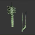 Tall Steel Tower Structure With Multiple Top Lights And Adjacent Stand Design