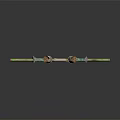 Traditional Decorative Bow Weapon Featuring Green Limbs Bone Like Ends And Metal Accents