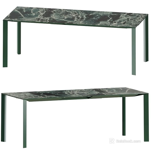Modern Coffee Table With Marble Pattern Top And Green Metal Legs Design 3d model 