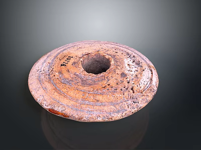 Handcrafted Round Terracotta Carving With Central Hole And Concentric Textured Patterns 3d model