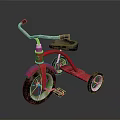 Vintage Red Tricycle With Black Seat Silver Handlebars Three Wheels And Metal Frame
