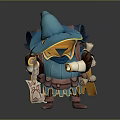 Fantasy Wizard Character With Blue Pointed Hat Scrolls Map And Decorated Outfit 3d model
