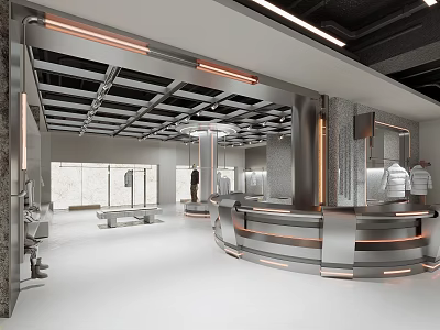 Modern Clothing Store Interior With Display Racks Cashier Counter And Lighting Design 3d model