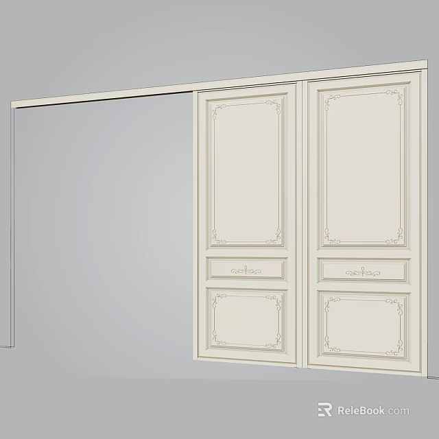 White Double Paneled Interior Sliding Door With Elegant Classic Decorative Design 3d model