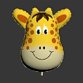 Giraffe Head Toy With Yellow Surface Orange Spots Brown Mane Smiling Face And Green Eyes