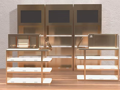 Metal Multi Tiered Display Shelves And Glass Showcase Cabinets For Retail Stores 3d model