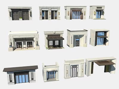 Entry Doors With Various Architectural Designs And Decorative Stone Glass Elements 3d model
