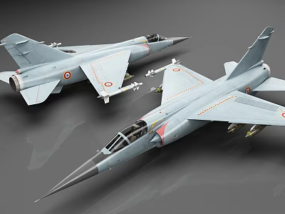 Two Light Blue Fighter Jet Models With Mounted Missiles And Military Insignia 3d model