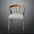 Minimalist Wooden Chair With Curved Backrest Vertical Slats And White Cushioned Seat