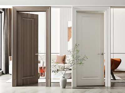 Modern Hinged Doors Design In Wooden And White For Home Living Space 3d model