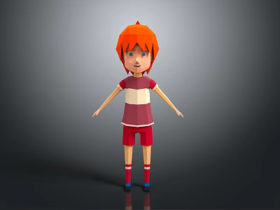 3D Game and Movie Character With Orange Hair Blue Eyes Red White Outfit Standing Pose 3d model