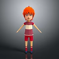 3D Game and Movie Character With Orange Hair Blue Eyes Red White Outfit Standing Pose