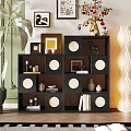 Modern Entryway Cabinet Sideboard with Circular Decor Books Vases and Green Plants