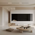 Modern Living Dining Room Interior Design With White Sofa Round Coffee Table And Large Windows