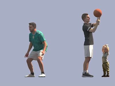 Group of People Enjoying Basketball Game with Adult Lifting Ball and Child Nearby 3d model