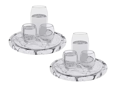 Elegant Marble Tray Set With Glasses For Home Dining Table Use 3d model
