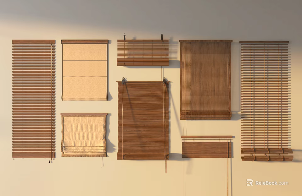 Various Styles of Wooden Window Blinds for Home Interior Decoration 3d model 
