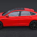 Red Coupe Car Modern Aerodynamic Design With Black Wheels And Roof Sleek Exterior