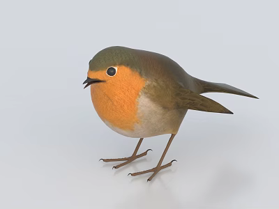 Flying Robin Bird With Orange Breast Green Head And Brown Wings Standing 3d model