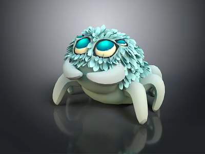 Cute Teal Fluffy Creature With Large Blue Eyes White Legs And Claws 3d model