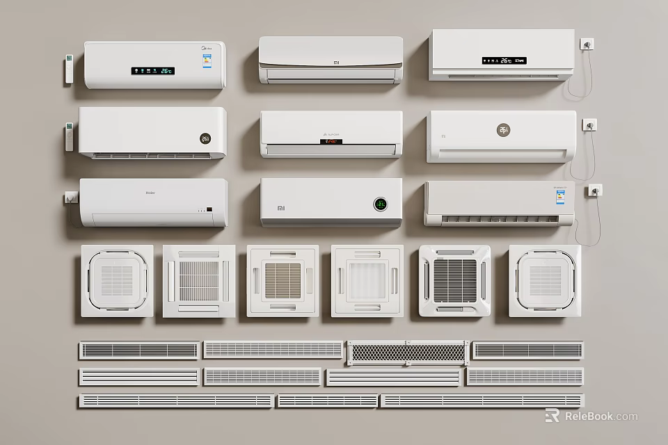 Various Types of Wall Mounted Built in and Vent Air Conditioners and Fans Collection 3d model 