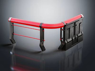 Modern Red and Black Curved Fence with Metal Frame and Support Posts 3d model