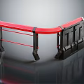 Modern Red and Black Curved Fence with Metal Frame and Support Posts