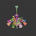 Red Chandelier with Golden Metal Frame and Decorative Red Shades for Interior Lighting