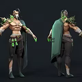 Game Movie Character 3D Model Featuring Green Glowing Elements And Cloak Design