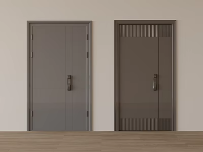 Two Modern Interior Doors In Different Colors With Metal Handles Light Wall And Wooden Floor 3d model